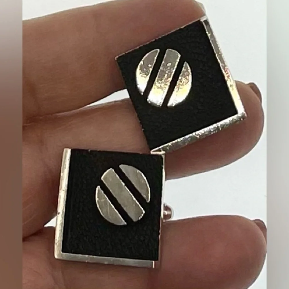 3 for $30 Vintage Silver Tone Black Square Raised Geometric Minimalist Cufflinks
